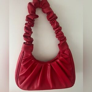 Red Handbag With Ruched Shoulder Strap